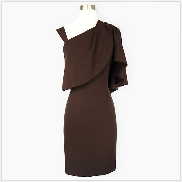 Black Halo Gracie Twig Dark Brown Cape Shoulder Dress Rare Bodycon NWT NEW 6 - Picture 1 of 5